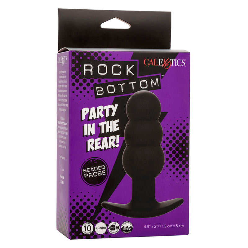 CALEXOTICS - ROCK BOTTOM ANAL PLUG WITH BEADS 10 VIBRATIONS BLACK SILICONE