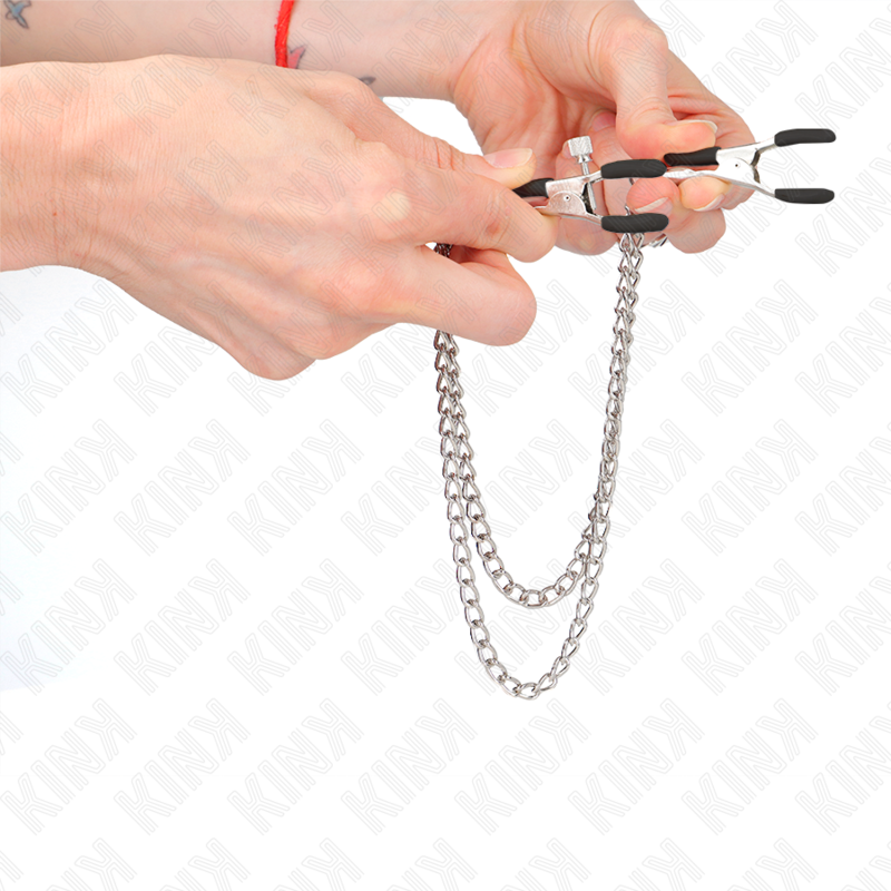 KINK - NIPPLE CLAMPS WITH THICK DOUBLE CHAIN SILVER 20/23 CM