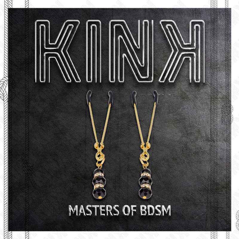 KINK - THIN GOLD NIPPLE CLAMPS WITH TRIPLE BLACK GLASS BALL 7 CM