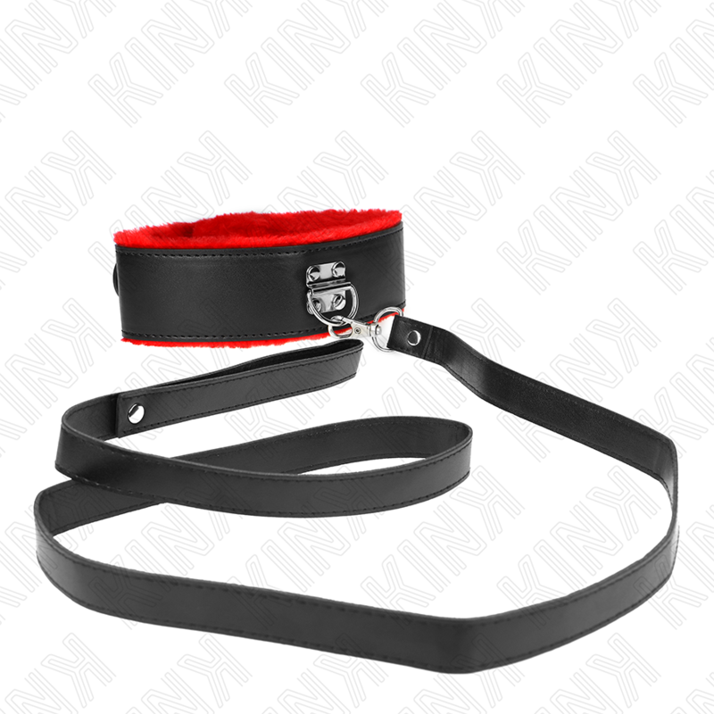 KINK - 116 CM RED LEATHER COLLAR WITH LEASH ADJUSTABLE 40-48 CM X 6 CM