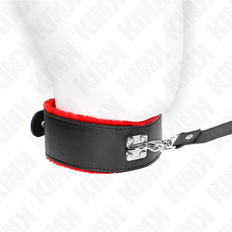 KINK - 116 CM RED LEATHER COLLAR WITH LEASH ADJUSTABLE 40-48 CM X 6 CM