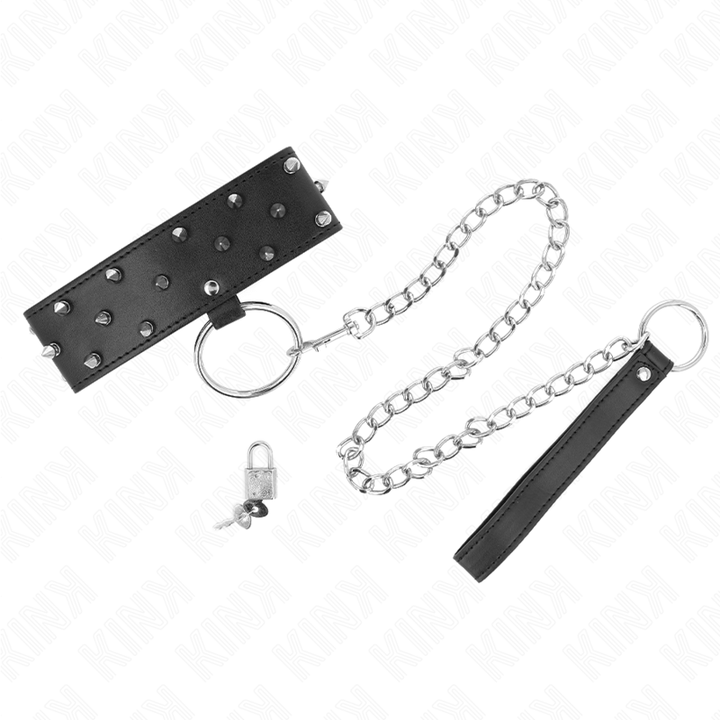 KINK - 65 CM SILVER STUDDED STRAP COLLAR MODEL 5 ADJUSTABLE 36-43 CM X 5 CM