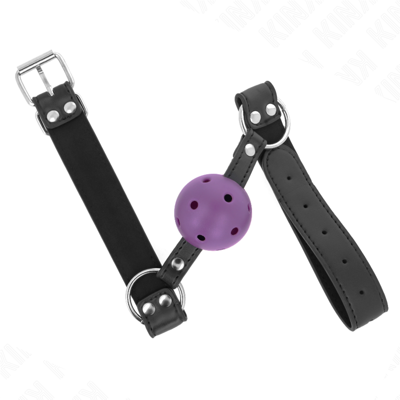 KINK - 4CM BREATHABLE BALL GAG WITH DOUBLE RIVET PURPLE 62 x 2.5 CM ADJUSTABLE 42-58 CM