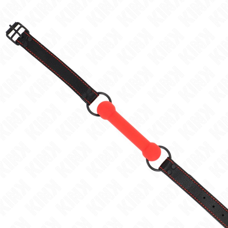 KINK - BONE SHAPED GAG WITH ADJUSTABLE RED LEATHERETTE STRAP 41-57 CM