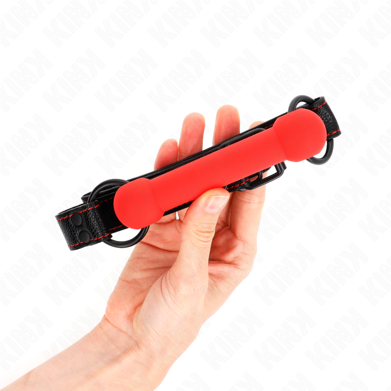 KINK - BONE SHAPED GAG WITH ADJUSTABLE RED LEATHERETTE STRAP 41-57 CM