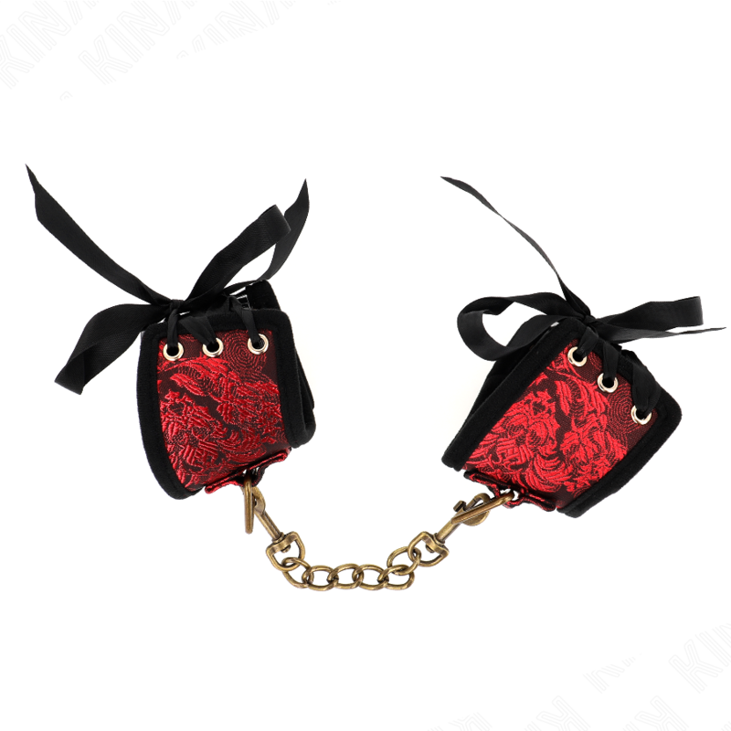 KINK - RED-BLACK SCANDAL DESIGN WRISTBANDS WITH BOW DETAIL 24.5 CM X 6.5 CM