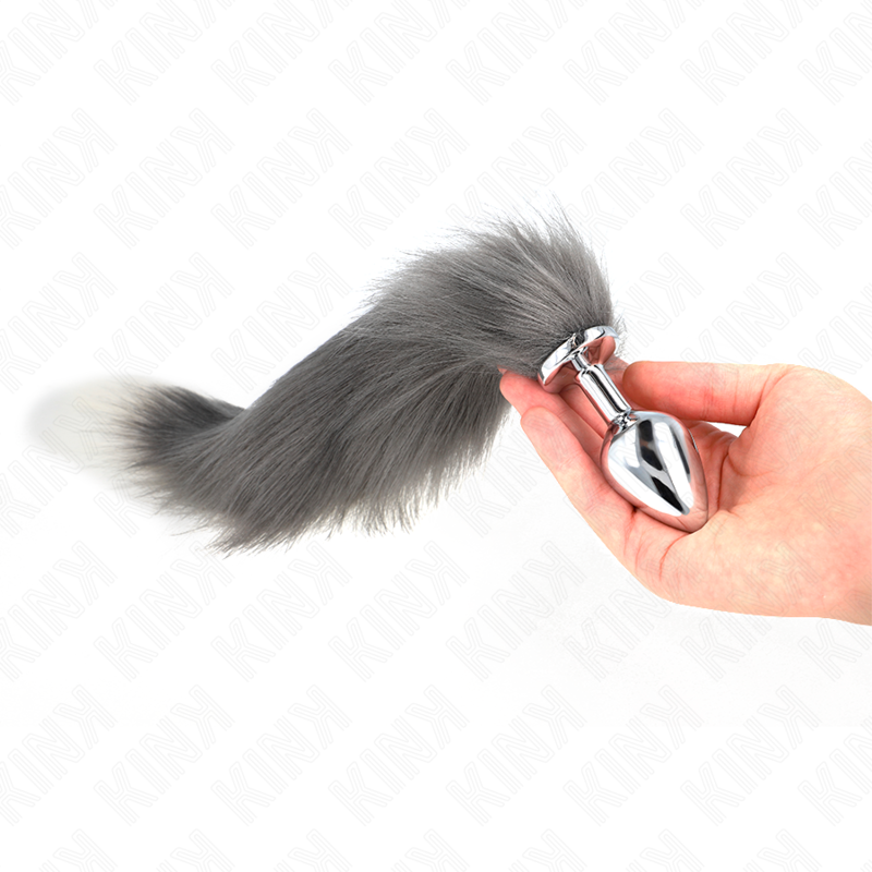 KINK - ANAL PLUG SIZE M 8 X 3.5 CM WITH SYNTHETIC TAIL 40 CM SILVER AND WHITE