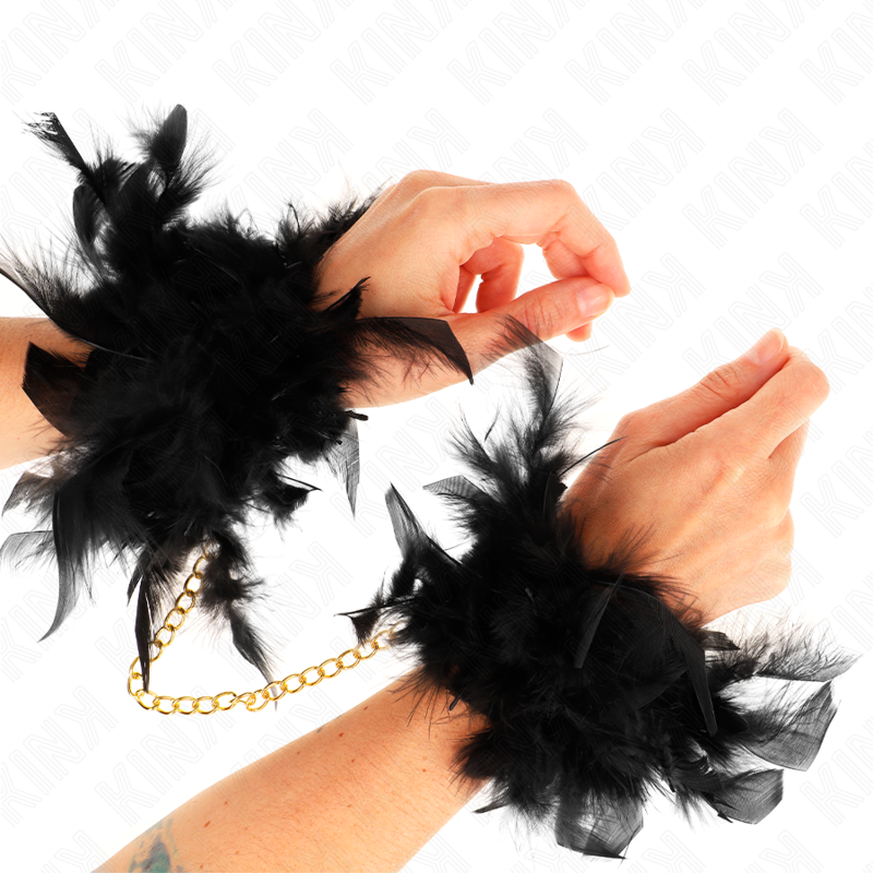KINK - BLACK FEATHER HANDCUFFS WITH GOLD CHAIN MODEL 1