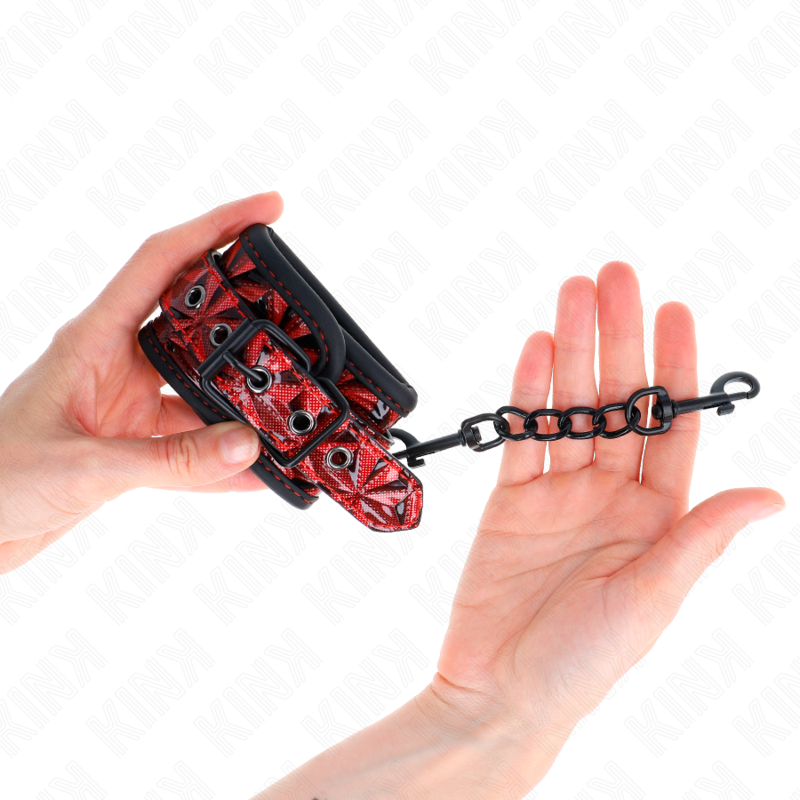 KINK - DARK RED DIAMOND PATTERN WRISTBANDS ADJUSTABLE 17-26 CM X 5.5 CM