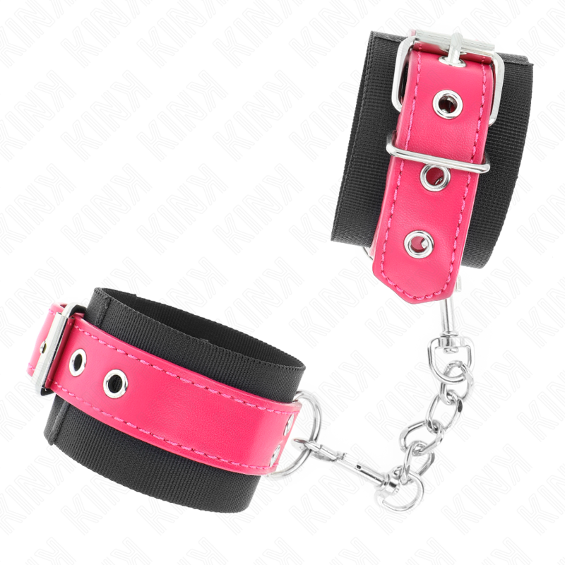KINK - BLACK NYLON WRISTBANDS WITH ADJUSTABLE FURSE LEATHER STRAP 19-29 CM X 5.1 CM