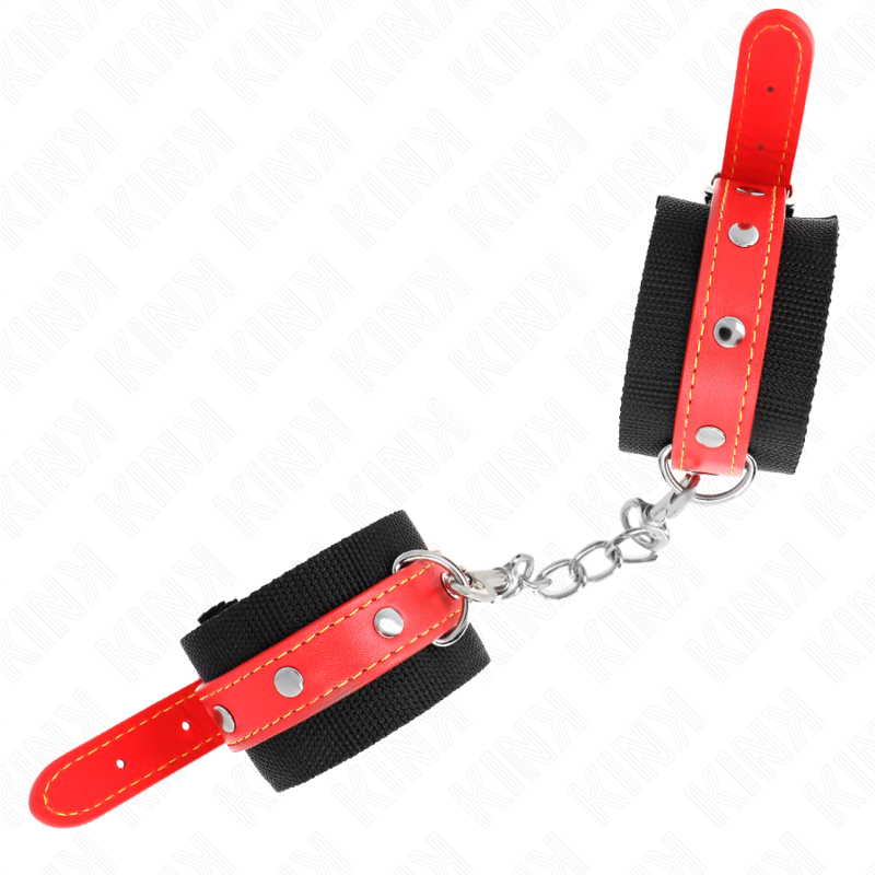KINK - BLACK NYLON WRISTBANDS WITH ADJUSTABLE RED LEATHERETTE STRAP 19-24 CM X 5.5 CM