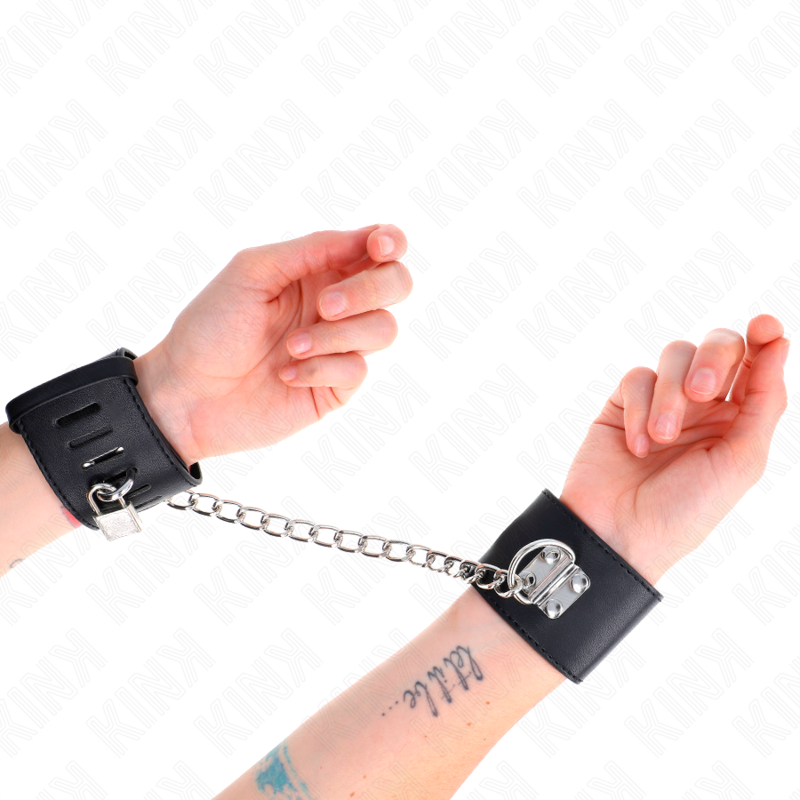 KINK - FIXED WRISTBANDS WITH 30 CM CHAIN AND ADJUSTABLE BLACK PADLOCK CLOSURE 16-23 CM X 5.5 CM