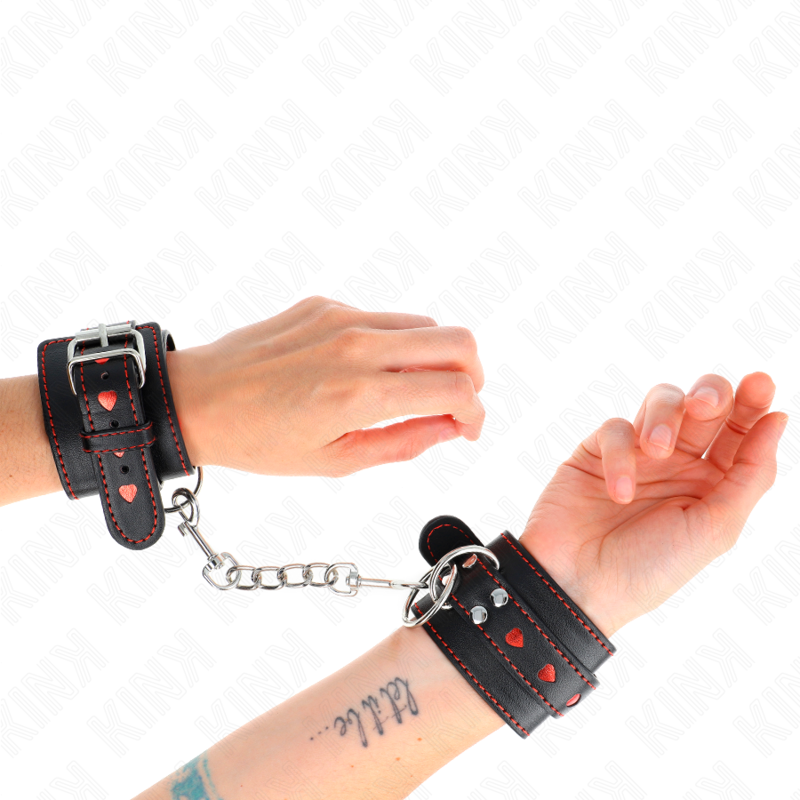 KINK - BLACK WRISTBANDS WITH RED HEART INSERT ADJUSTABLE 21-28 CM X 5.5 CM