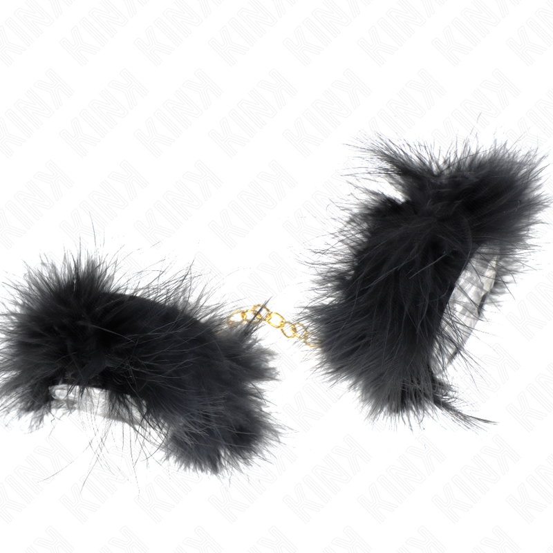 KINK - BLACK FEATHER HANDCUFFS WITH GOLD CHAIN MODEL 2