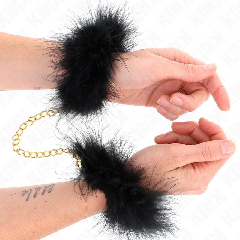 KINK - BLACK FEATHER HANDCUFFS WITH GOLD CHAIN MODEL 2