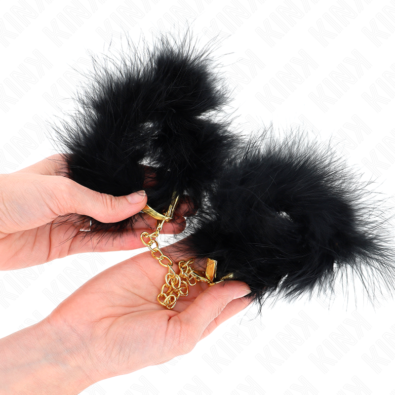 KINK - BLACK FEATHER HANDCUFFS WITH GOLD CHAIN MODEL 2