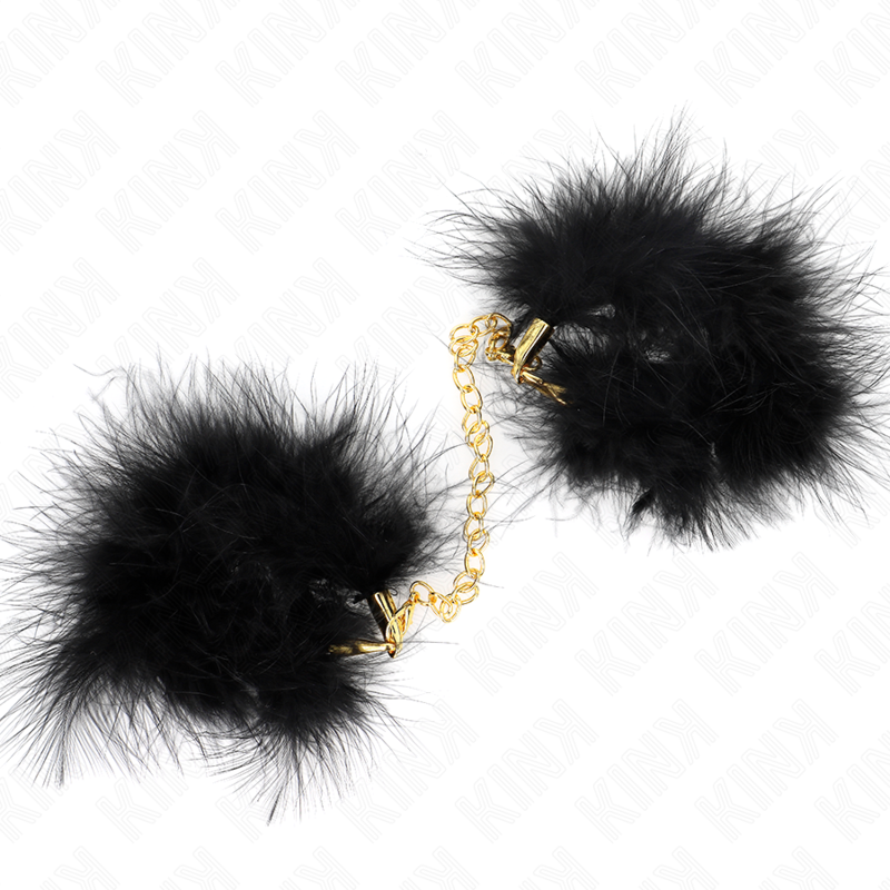 KINK - BLACK FEATHER HANDCUFFS WITH GOLD CHAIN MODEL 2