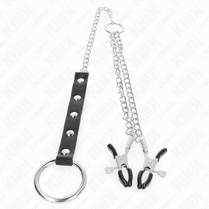 KINK - METAL COCK RING WITH CHAIN AND ADJUSTABLE NIPPLE CLAMPS
