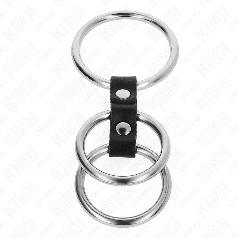 KINK - TRIPLE METAL COCK RING 3.7 CM TO 5 CM CONNECTED WITH LEATHER