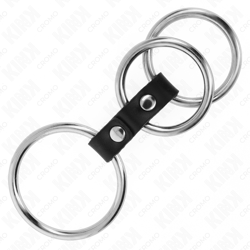 KINK - TRIPLE METAL COCK RING 3.7 CM TO 5 CM CONNECTED WITH LEATHER