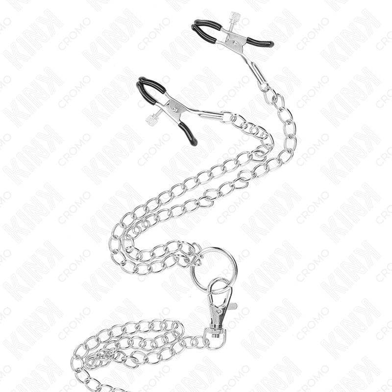 KINK - TRIPLE CHROME METAL COCK RING 3.8 CM TO 5 CM WITH 26 CM METAL CHAIN AND NIPPLE CLAMPS MODEL 1