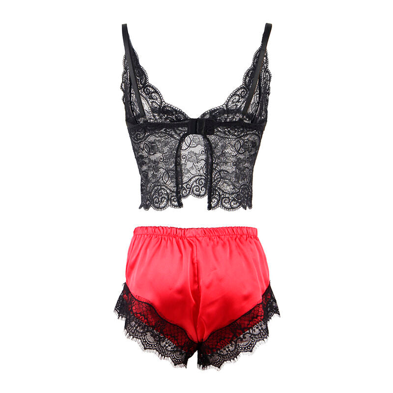 SUBBLIME - 953966 PIJAMA SEXY SATEN Y ENCAJE NEGRO/ROJO L/XL