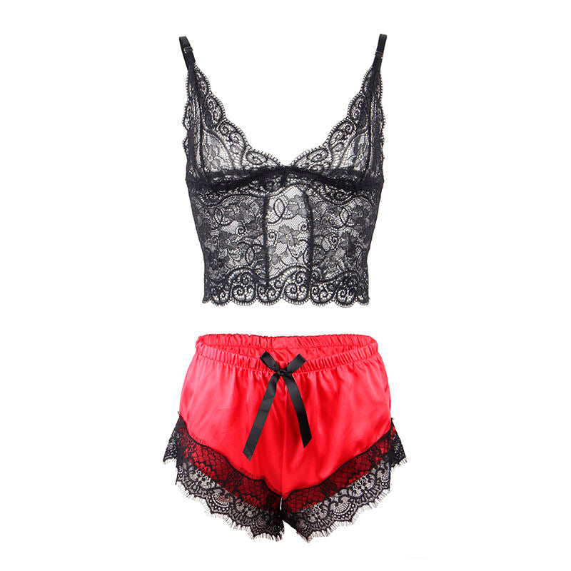 SUBBLIME - 953966 PIJAMA SEXY SATEN Y ENCAJE NEGRO/ROJO L/XL