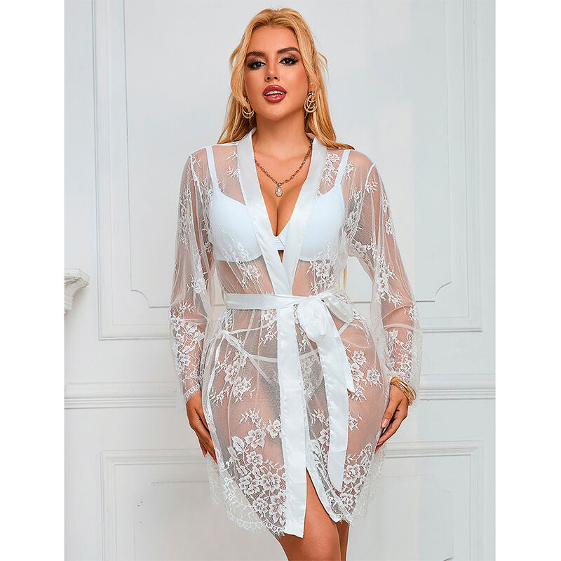 SUBBLIME - 954376 White Floral Print Long-Sleeved Nightgown L/XL