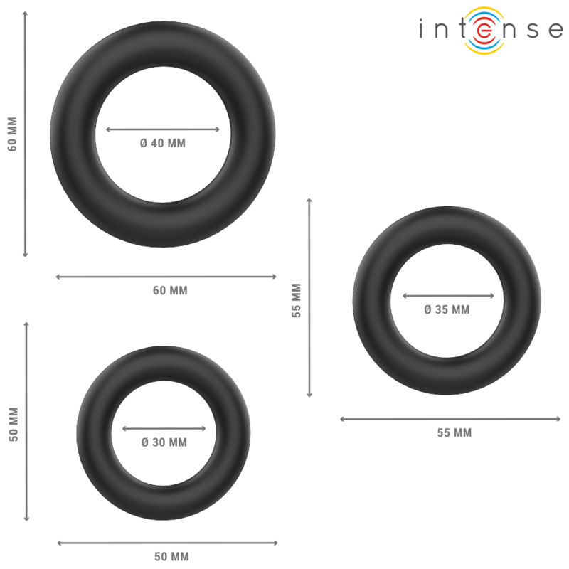 INTENSE - HUGH 3 BASIC BLACK SILICONE PENIS RINGS