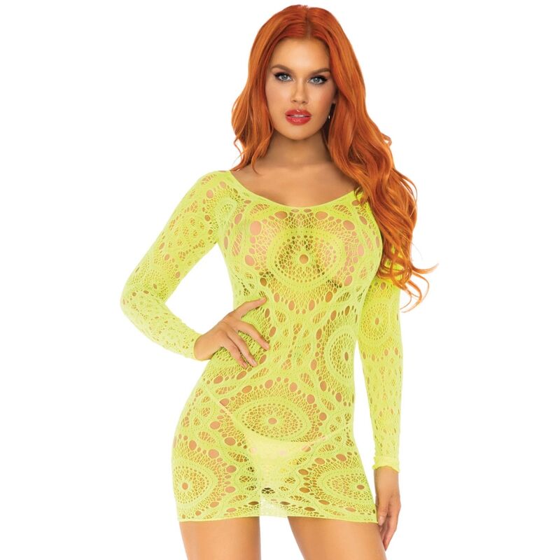 LEG AVENUE - ROBE MINI EN DENTELLE À MANCHES LONGUES FLUO TAILLE UNIQUE