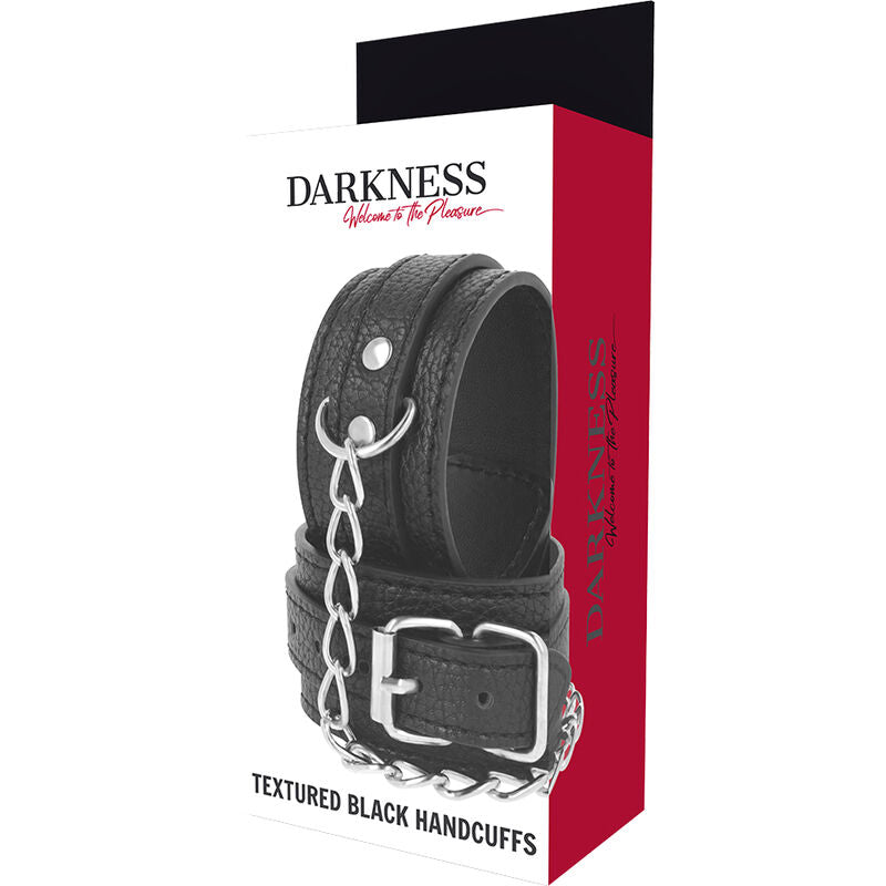 DARKNESS - BLACK LEATHER TEXTURE HANDCUFFS