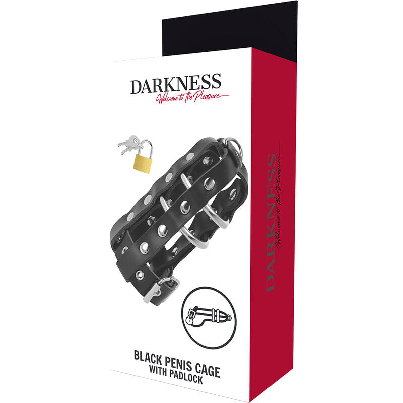 DARKNESS - CAGE DE CHASTETÉ EN CUIR AVEC CADENAS