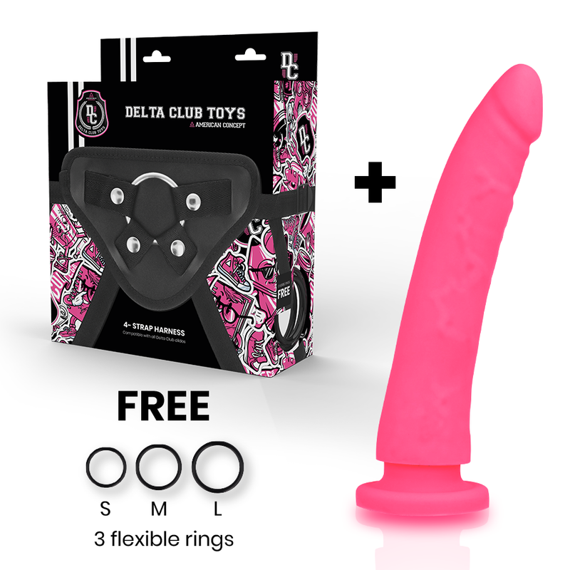 DELTA CLUB - DILDO TOYS + PINK HARNESS MEDICAL SILICONE 20 CM -O- 4 CM