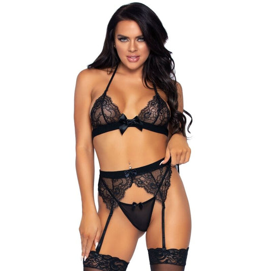 LEG AVENUE - ENSEMBLE TROIS PIÈCES TOP, PORTE-JARRETELLES ET STRING S