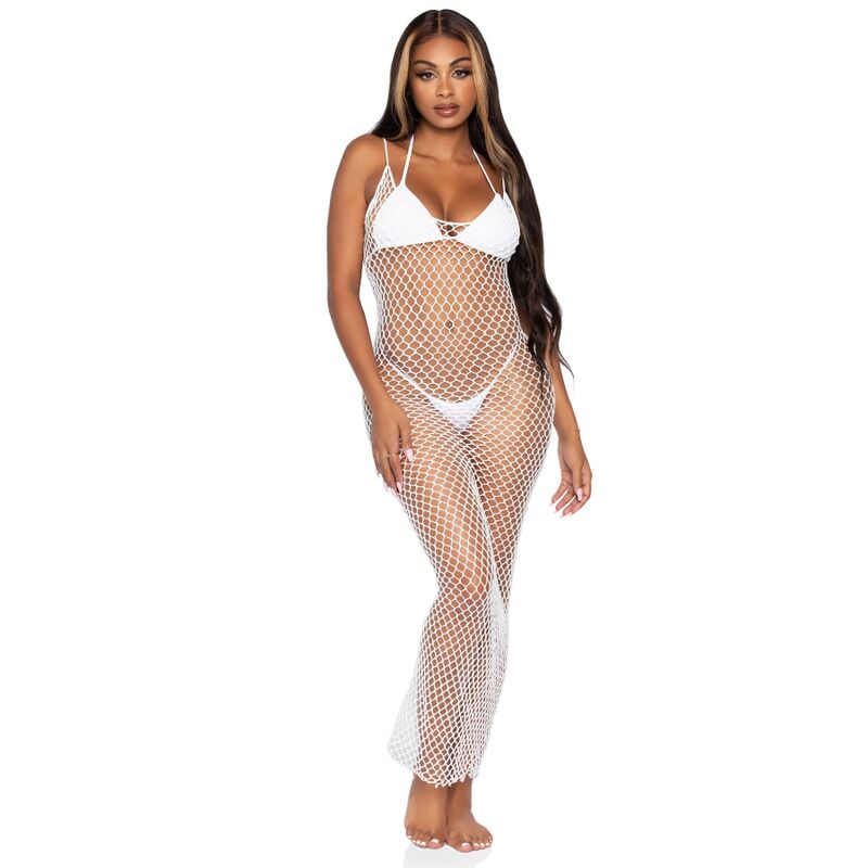 LEG AVENUE - ROBE LONGUE EN FILET TRESSÉ DOS NU NOIR