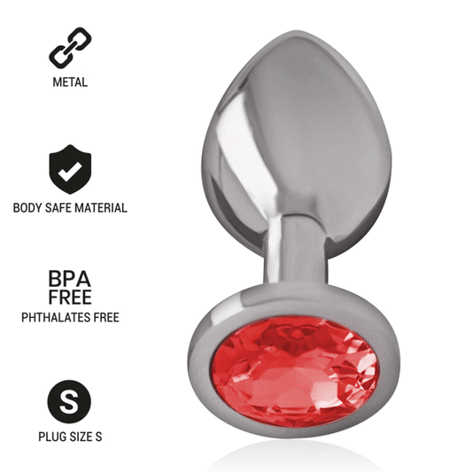 INTENSE - METAL ALUMINUM ANAL PLUG WITH RED CRYSTAL SIZE S