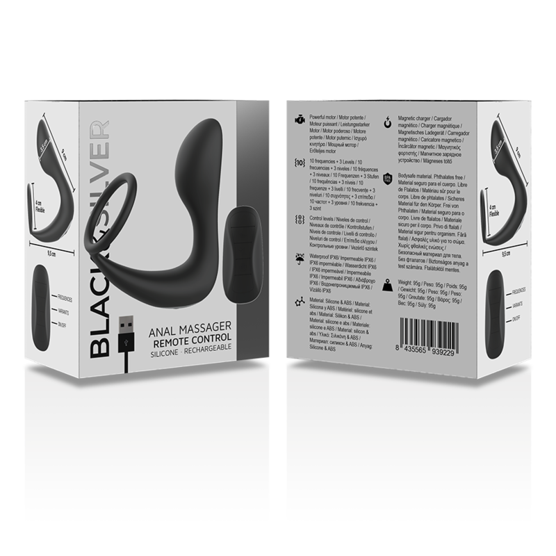 BLACK&amp;SILVER - REMOTE CONTROL ANAL MASSAGER RECHARGEABLE SILICONE BLACK