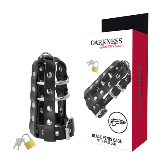 DARKNESS - CAGE DE CHASTETÉ EN CUIR AVEC CADENAS
