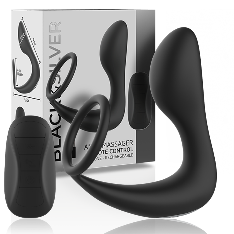 BLACK&amp;SILVER - REMOTE CONTROL ANAL MASSAGER RECHARGEABLE SILICONE BLACK
