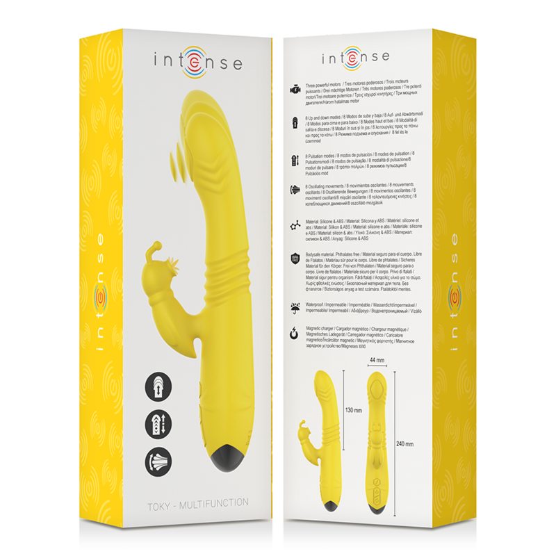 INTENSE - TOKY RECHARGEABLE MULTIFUNCTION VIBRATOR UP &amp; DOWN WITH CLITORIS STIMULATOR YELLOW