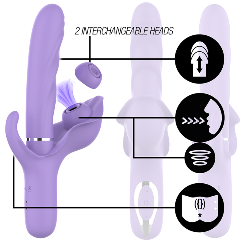 INTENSE - BILLIE VIBRATEUR MULTIFONCTION RECHARGEABLE A VENTOUSE AVEC BOUTON POUSSOIR VIOLET
