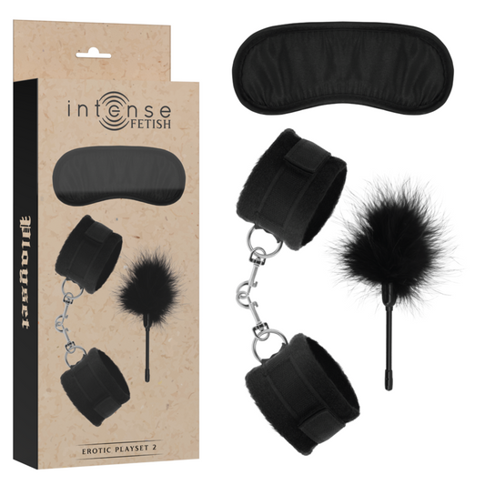 INTENSE - FETISH EROTIC SET 2 WITH HANDCUFFS, MASK AND DUSTER