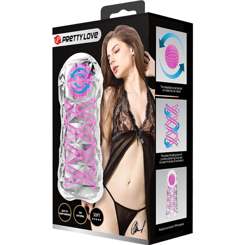 PRETTY LOVE - FANTASY INTERNAL SPIRAL AND BALLS TRANSPARENT MALE MASTURBATOR