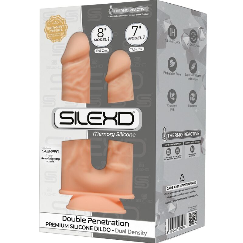 SILEXD - MODÈLE 1 PÉNIS RÉALISTE DOUBLE PÉNÉTRATION SILICONE PREMIUM SILEXPAN 17,5 / 19,5 CM