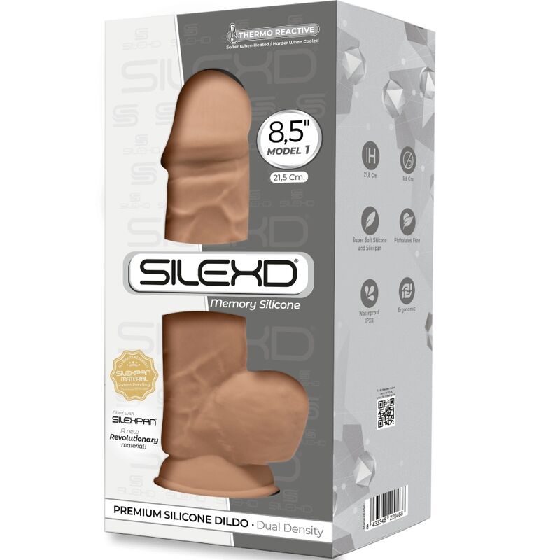 SILEXD - MODÈLE 1 PÉNIS RÉALISTE SILICONE PREMIUM SILEXPAN CARAMEL 21,5 CM
