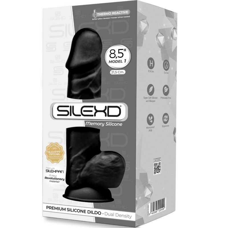 SILEXD - MODÈLE 1 PÉNIS RÉALISTE SILICONE PREMIUM SILEXPAN NOIR 21,5 CM