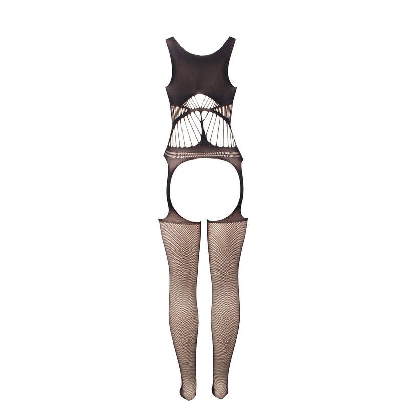 SUBBLIME - 951900 Fishnet Crotchless Bodystocking with Cup and Open Shoulders, Black, One Size