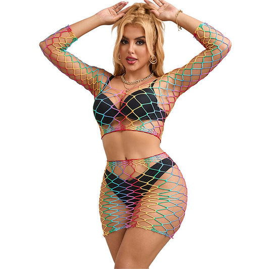 SUBBLIME - 952440 2-Piece Rainbow Long-Sleeved Fishnet Set, One Size