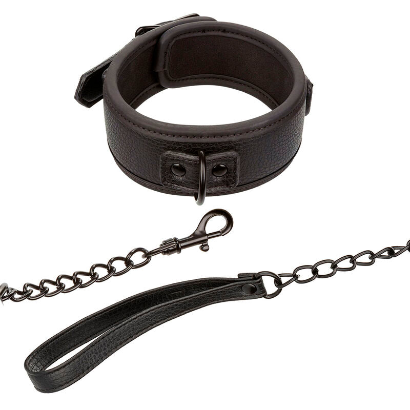 CALEXOTICS - NOCTURNAL COLLAR AND ADJUSTABLE BLACK LEATHER LEASH