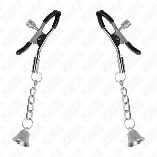 KINK - NIPPLE CLAMPS WITH SILVER BELL PENDANT 6 CM
